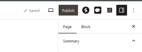 Screenshot of Wordpress page editor with publish button shown.