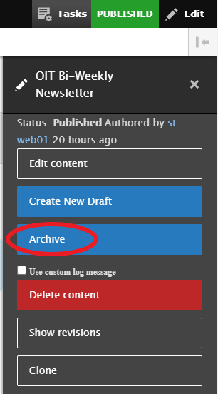 Screenshot of "archive" button