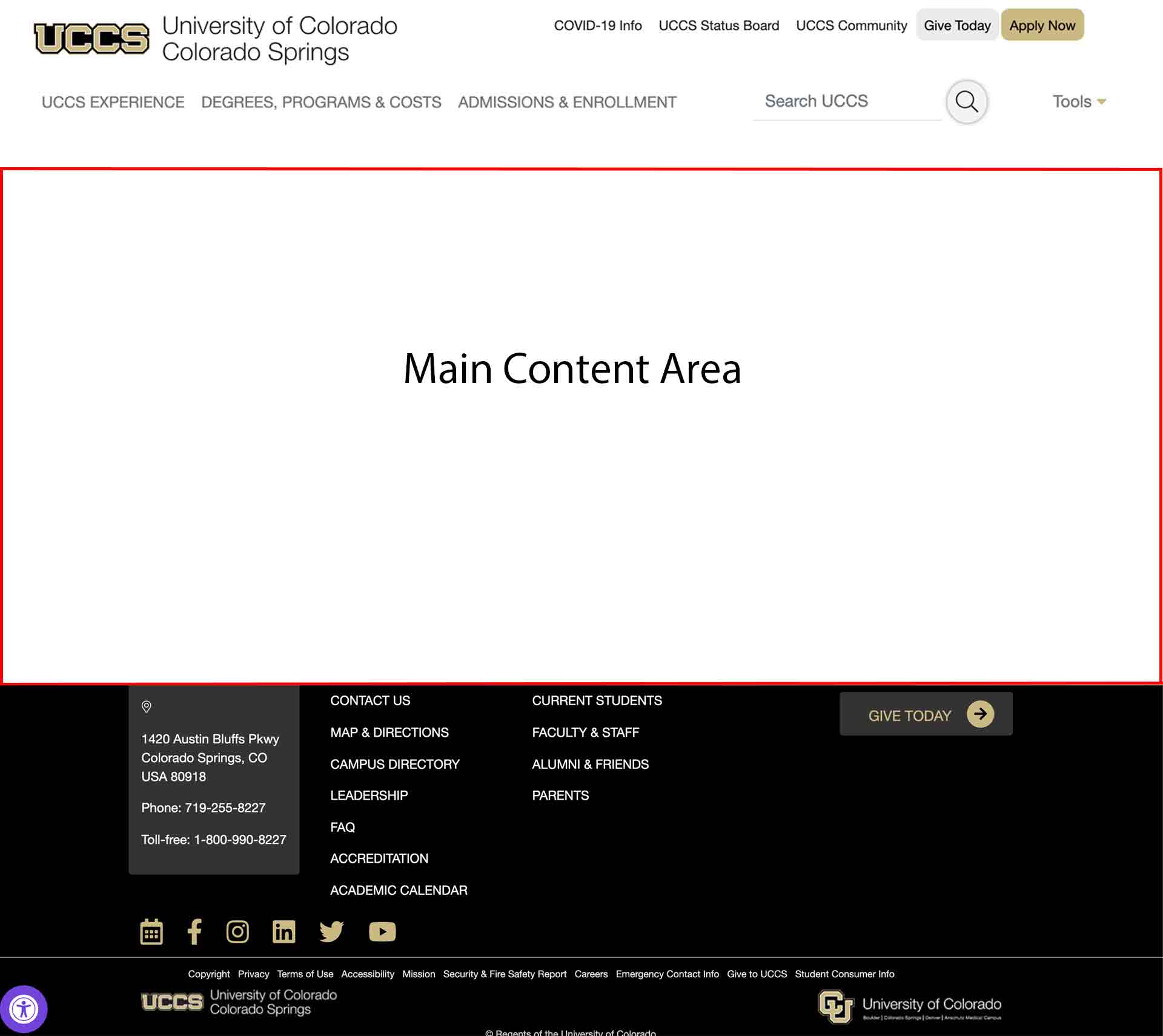 header, main content area and footer on a typical page